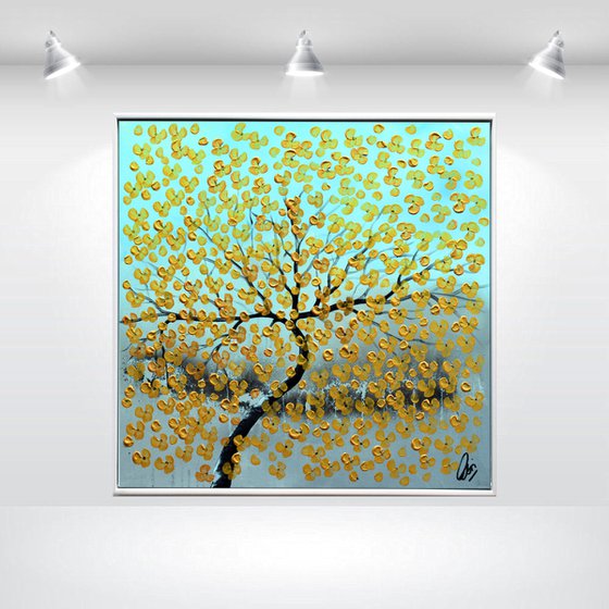 Golden Dreams - Abstract - Acrylic Painting - Canvas Art - Wall Art - Flower Painting - Framed Art