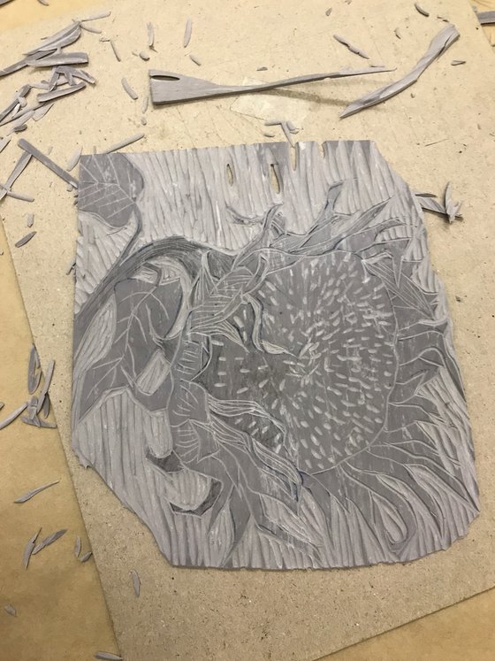 Sunflower linocut