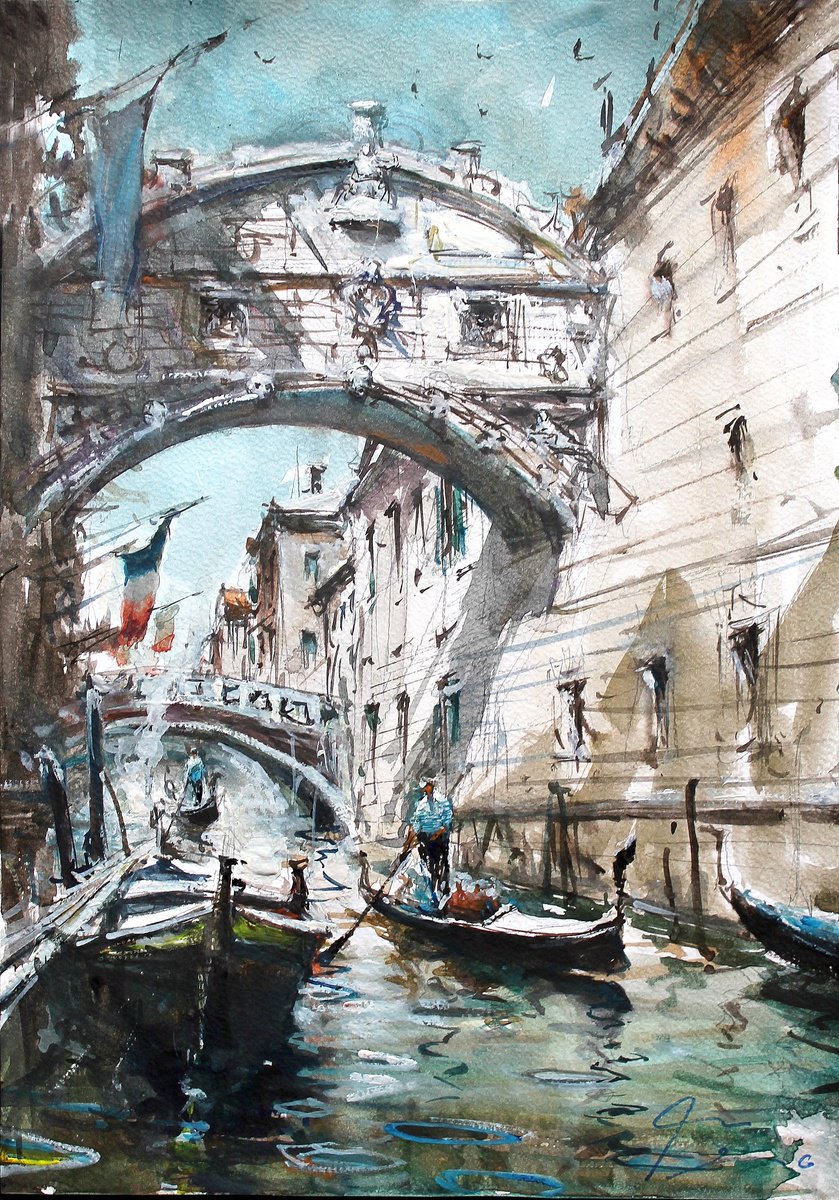 Impressionistic Watercolour , Venezia Romantica By Maximo Damico, 8 X 11, Artwork For Sale On Artfinder