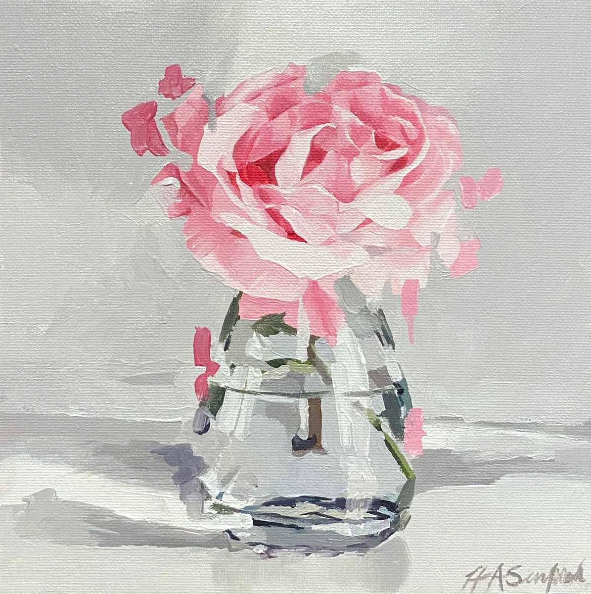  Pink Rose By Helen Sinfield, 12 X 12, Artwork For Sale On Artfinder