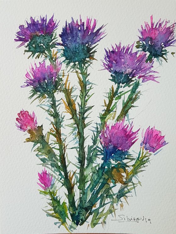 Original artwork. Small thistles