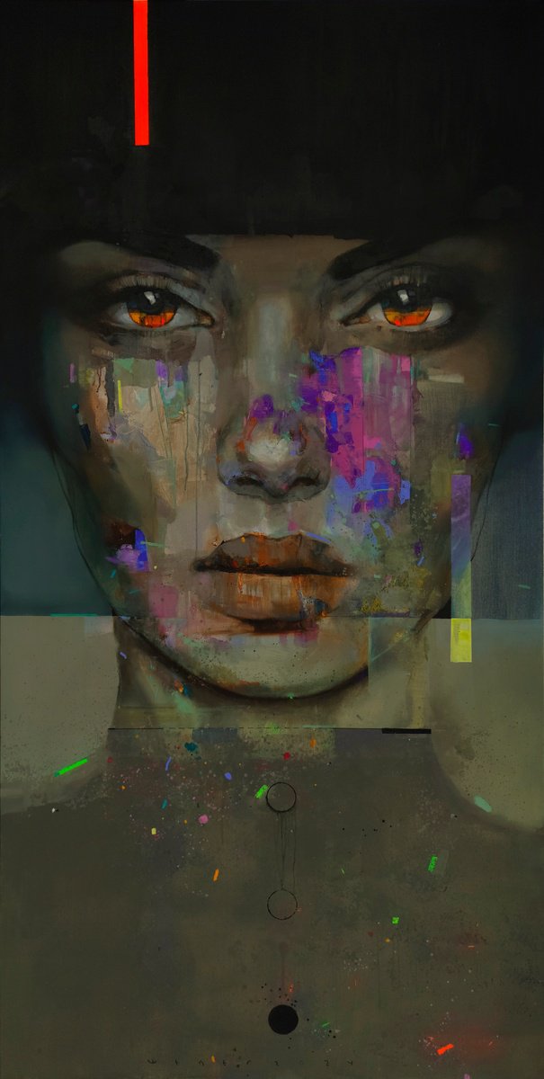 Expressive Portrait Oil Painting By Victor Sheleg, 39 X 79", Red Hot Chili Pepper, Original Artwork