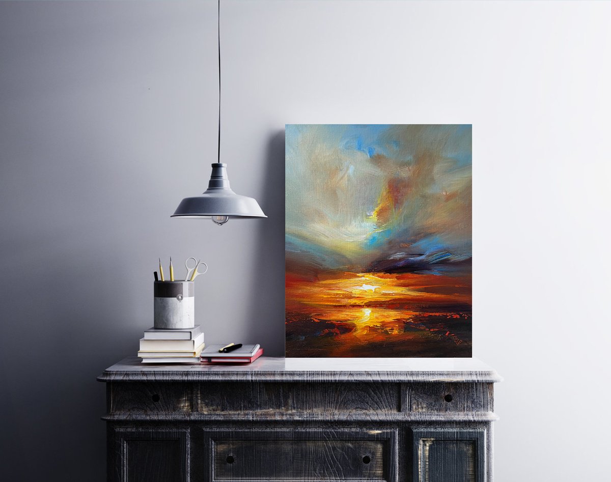 Abstract Landscape Acrylic Painting By Ivan Grozdanovski, 16 X 20, Impressions Of The Sunset, Original Artwork