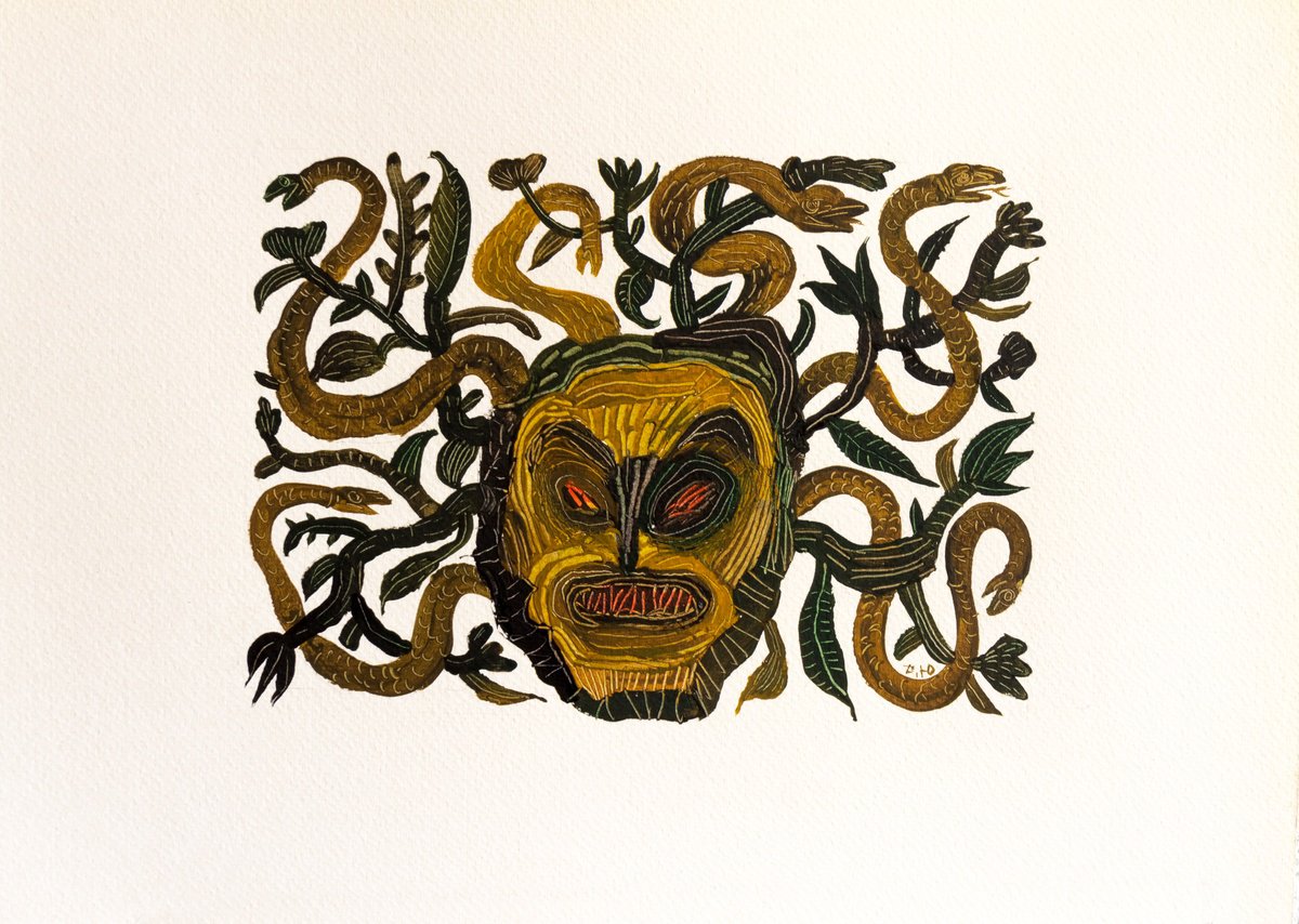 Naive Watercolour , Gorgon By Yuliia Dunaieva, 16 X 12, Artwork For Sale On Artfinder