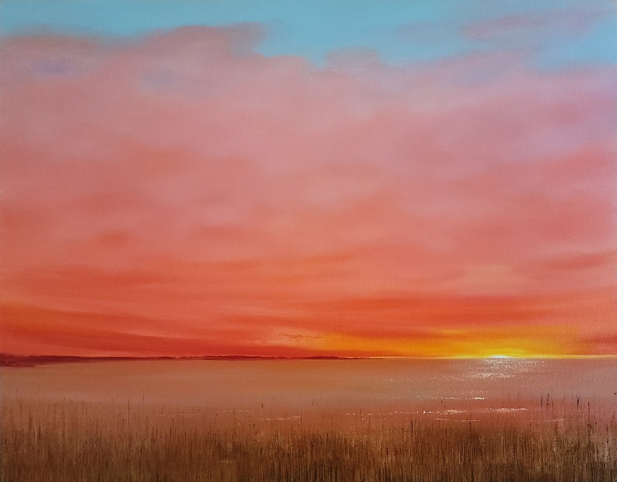 Impressionistic Landscape Oil Painting By Faith Patterson, 28 X 22, Recalling The Peace In Sunset, Original Artwork