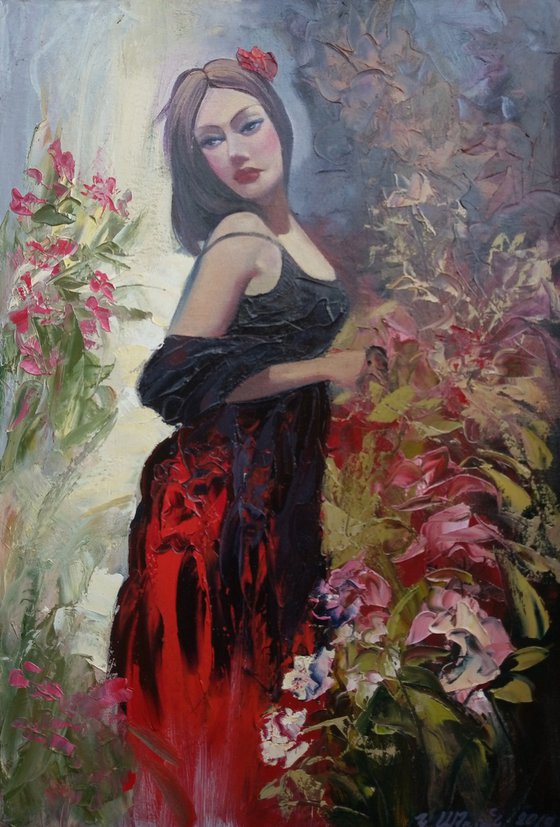 In the garden(40x60cm, oil painting, palette knife)