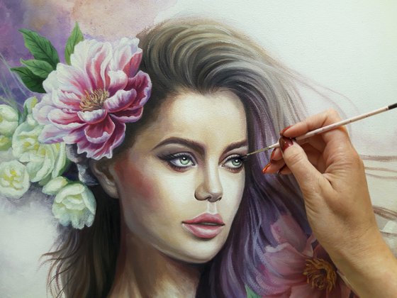 "Spring mood", woman painting