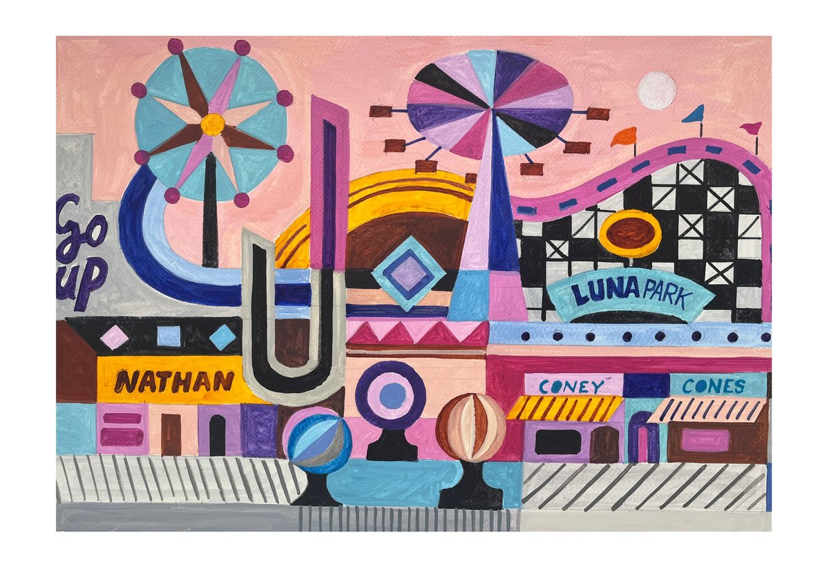 Urban And Pop Acrylic Painting , Coney-Island_04 By Andre Baldet, 18 X 13, Artwork For Sale On Artfinder