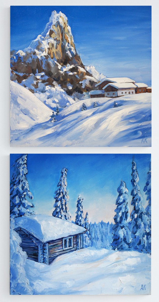 Snow splendor - set of 2 paintings - NOT FOR SALE - will be available for purchase after M... by Alfia Koral