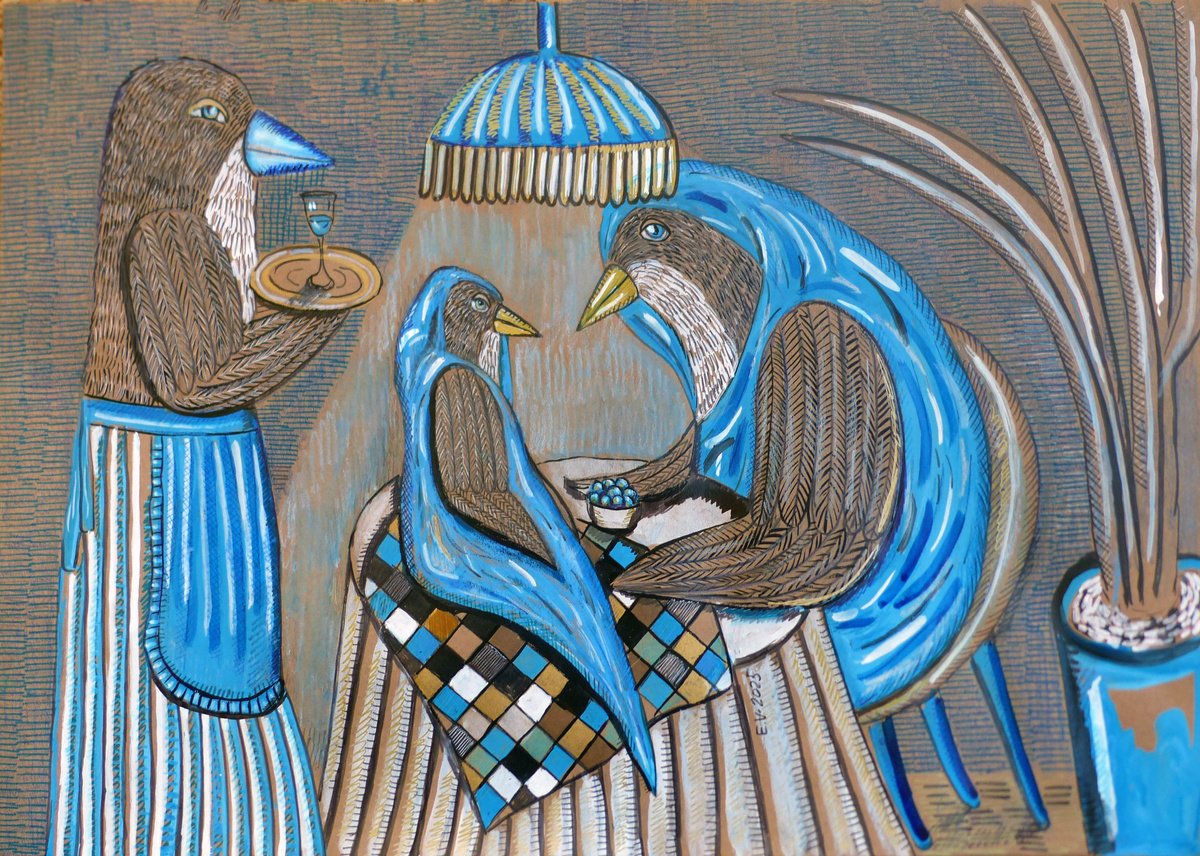 Surrealistic Animal Drawing By Elizabeth Vlasova, 28 X 20, Cold Lamp Light, Original Artwork