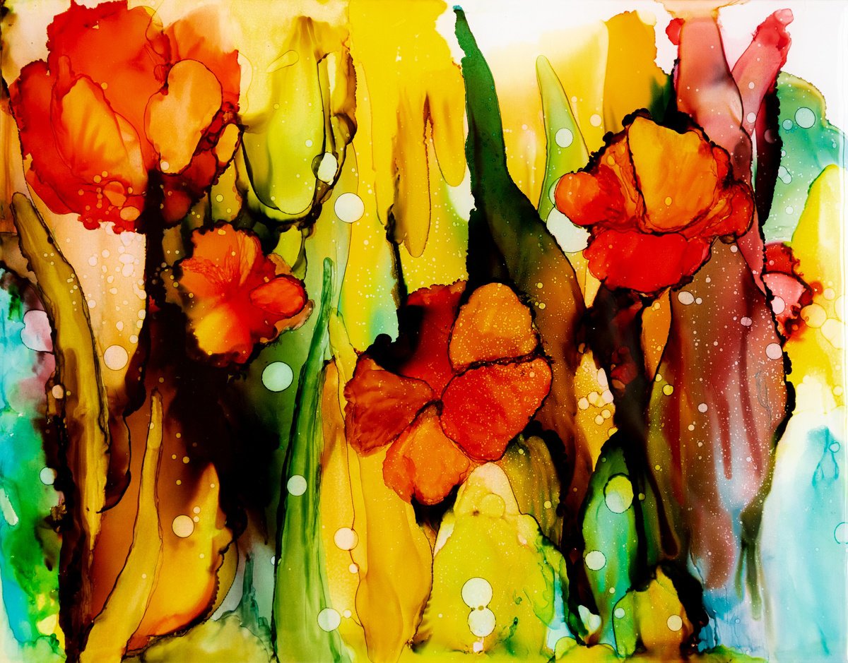 Impressionistic Botanical Painting By Chantal Proulx, 14 X 11, Petit Bonheur, Original Artwork