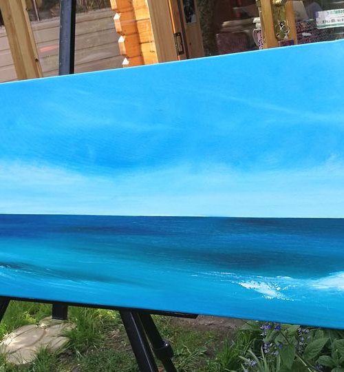 Beside the Seaside 4 - Blue, Panoramic, Cornwall, Scotland, Coast, Seascape by Mel Graham