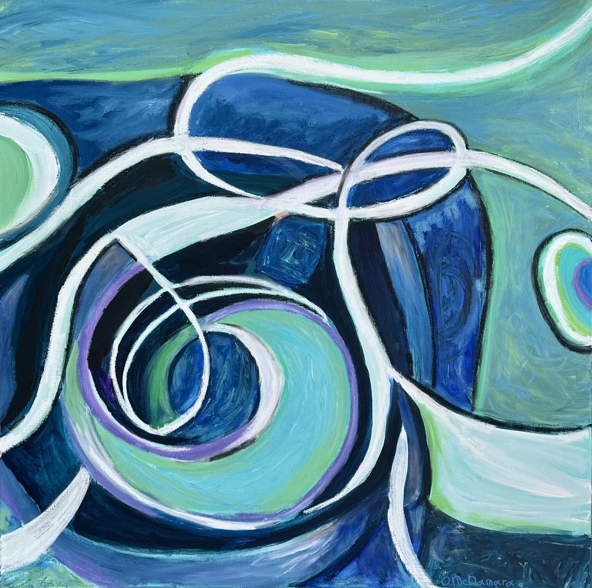 Expressive Abstract Oil Painting By Olga Mcnamara Biennaleartist, 31 X 31", Within, Original Artwork