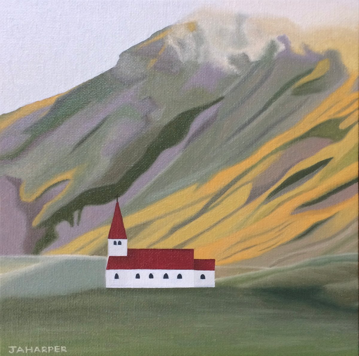 Oil Painting , Vik Church By Jill Ann Harper, 10 X 10, Artwork For Sale On Artfinder