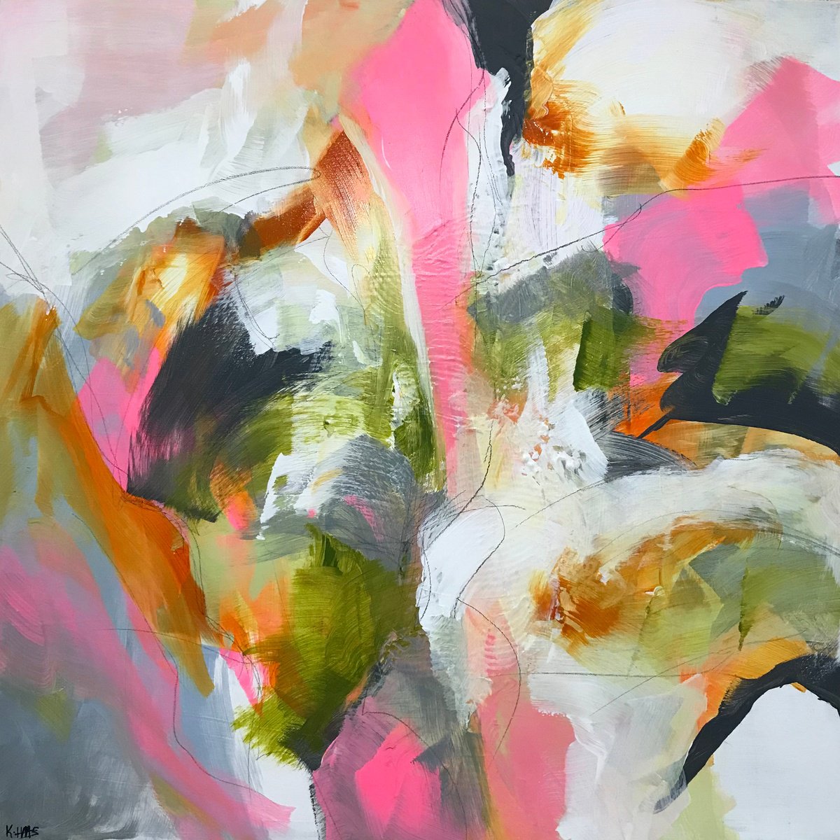 Organic Abstract Acrylic Painting By Kris Haas, 36 X 36", I See You, Original Artwork