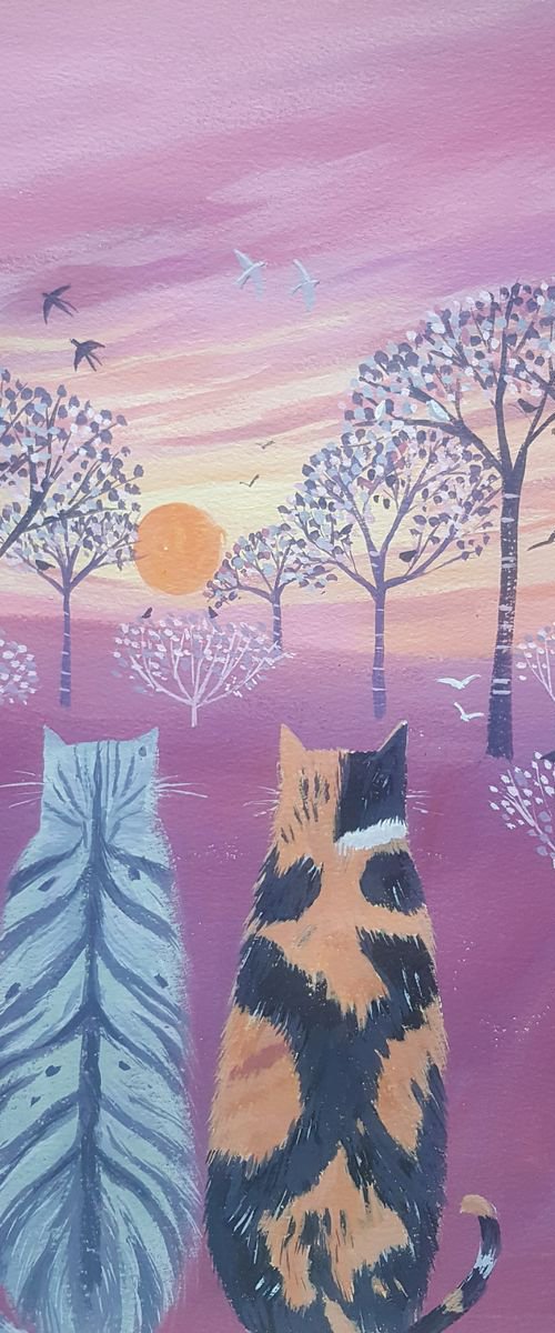 Birdwatching at sunset by Mary Stubberfield