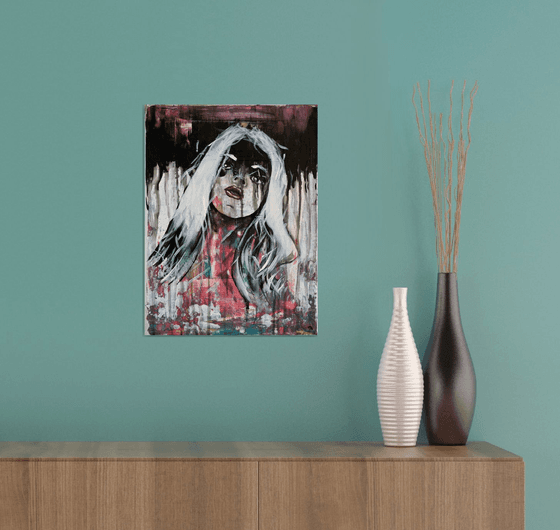 Mural Portrait - Original Modern Girl Portrait Art Painting on Canvas Ready To Hang