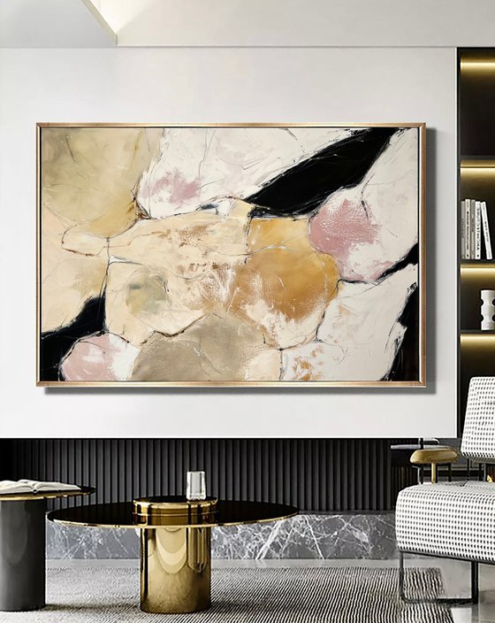 Sand Beige abstraction. Warm large Geometric Abstract Art. POWER OF THE DESERT