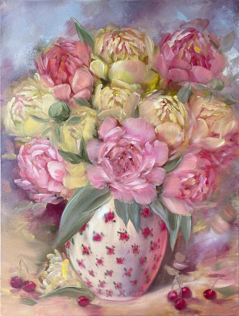 Peonies In The Vase By Anna Lyashenko, 20 X 26, Artwork For Sale On Artfinder