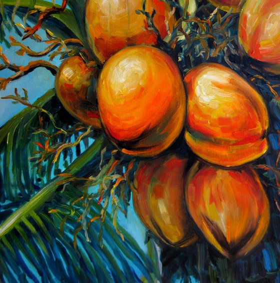 Coconut palm 20X16" Caribbean Art Tropical island Coconut still life