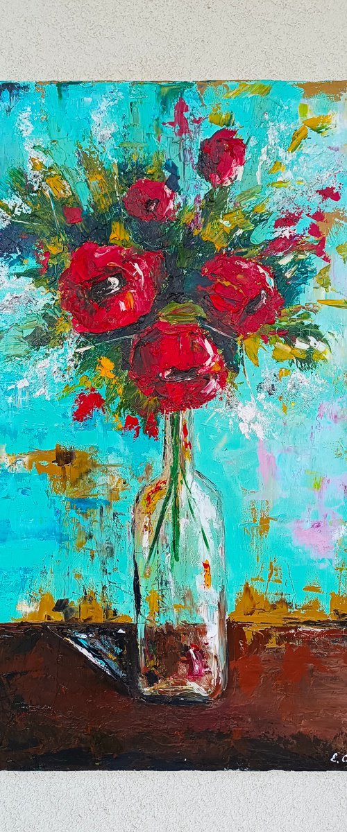 Red Poppy Flowers in vase by Evgenia Smirnova