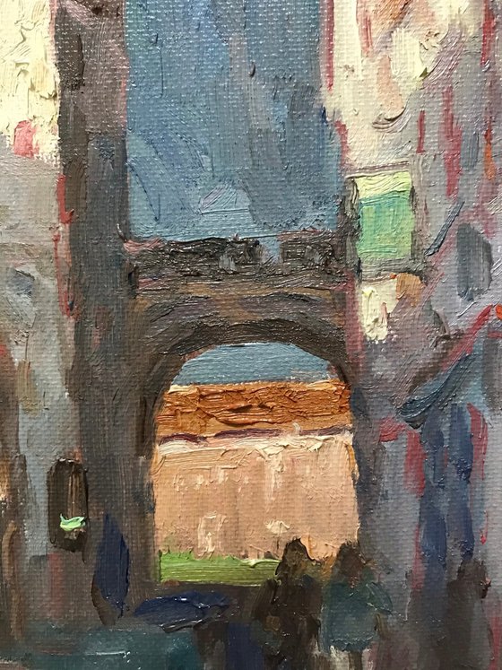 Original Oil Painting Wall Art Signed unframed Hand Made Jixiang Dong Canvas 25cm × 20cm Cityscape City Centre York Small Impressionism Impasto