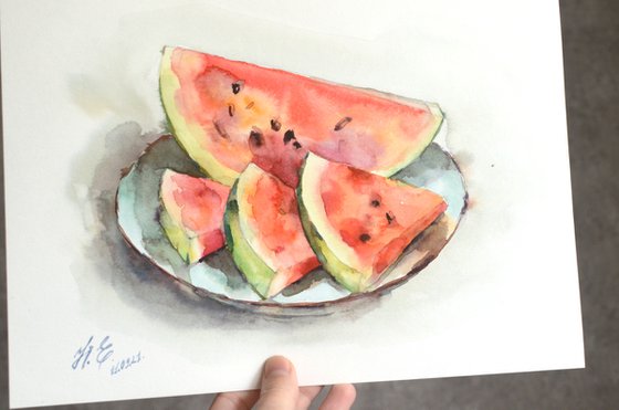 Watermelon, Watercolor sketch, study from life