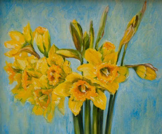 Daffodils - original oil painting spring flowers FRAMED