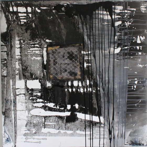Black and white Abstract acrylic  Mixed Media & Ink 100x100