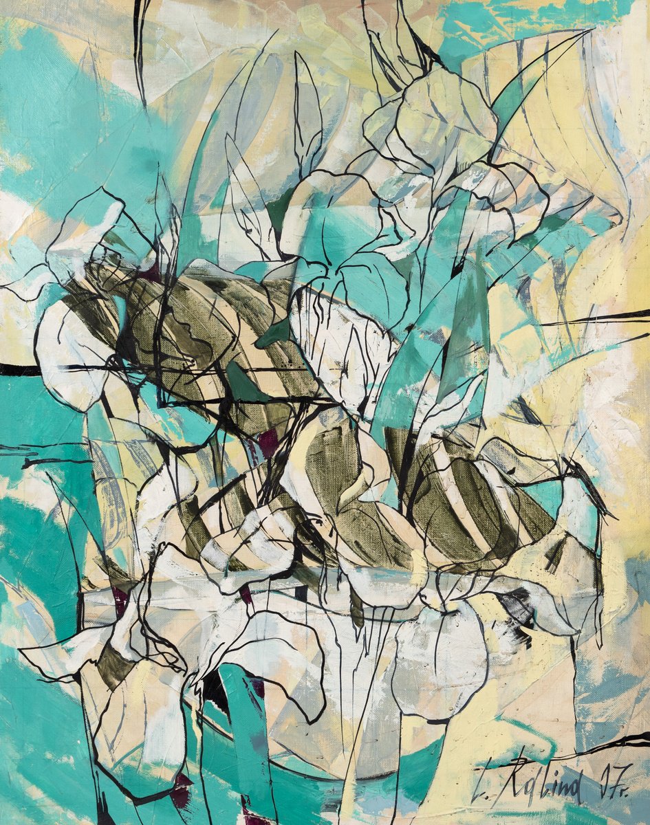 Abstract Oil Painting By Yelena Ralina, 37 X 47", Eastern Possessios, Original Artwork