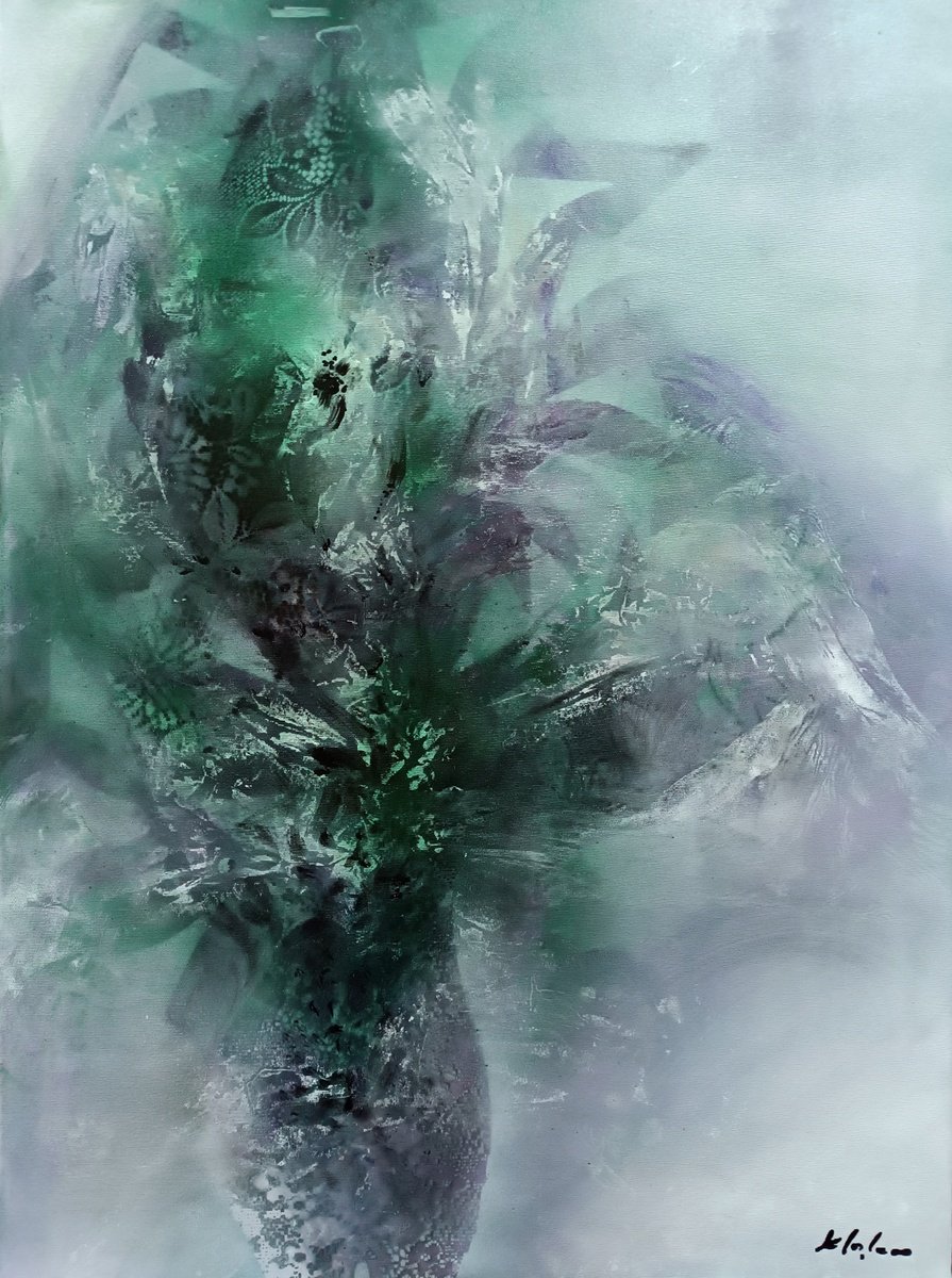 Expressive Still Life Acrylic Painting By Kloska Ovidiu, 26 X 33", Eternity Written In Mist, Original Artwork