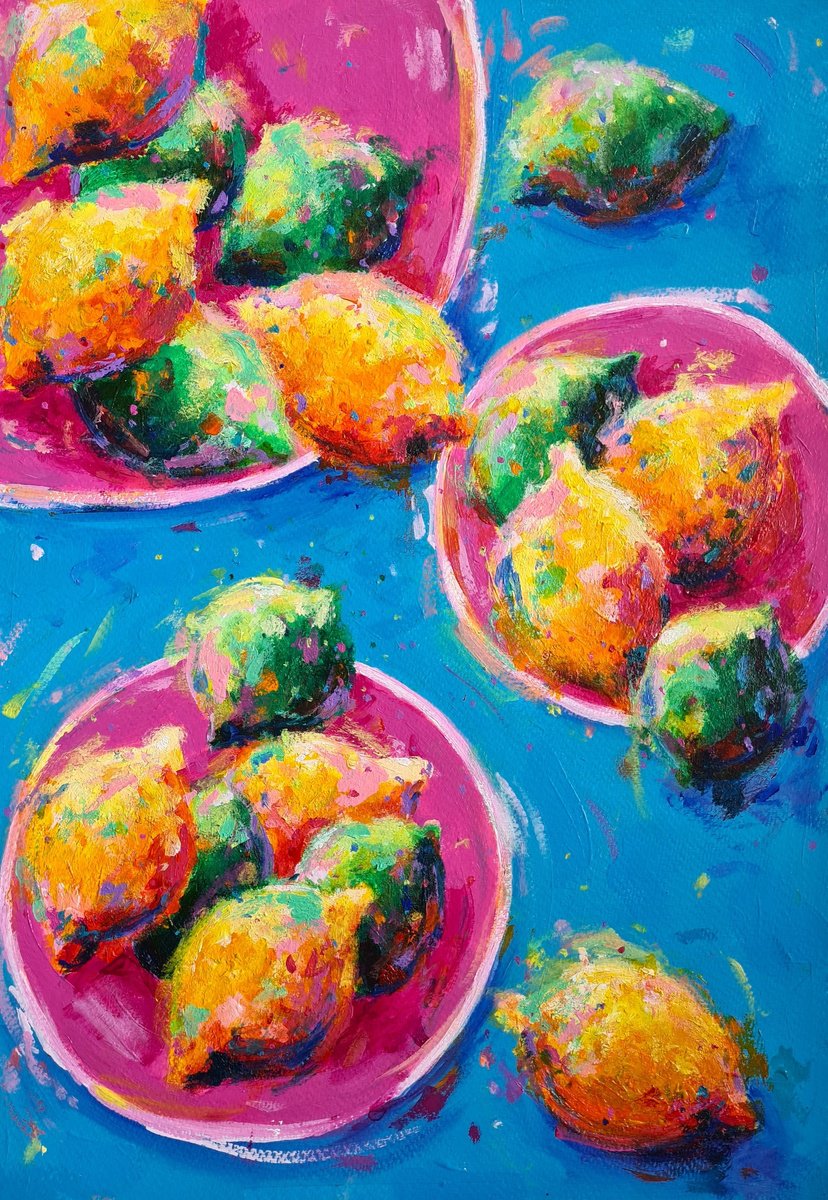 Impressionistic Still Life Acrylic Painting By Dawn Underwood, 12 X 17, Lemons And Limes, Original Artwork