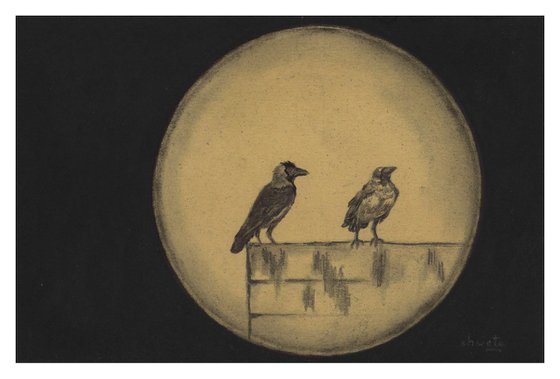 Black birds postcard art series