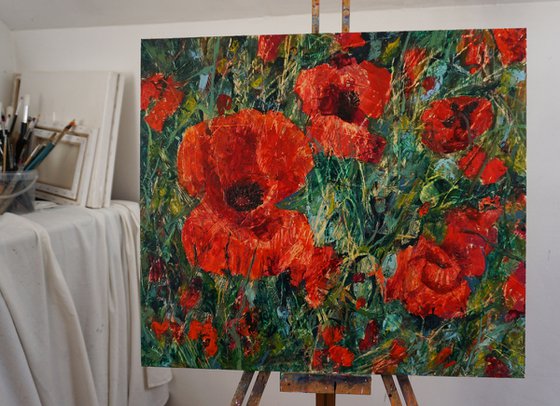 Poppy Field  (hot wax on OSB)