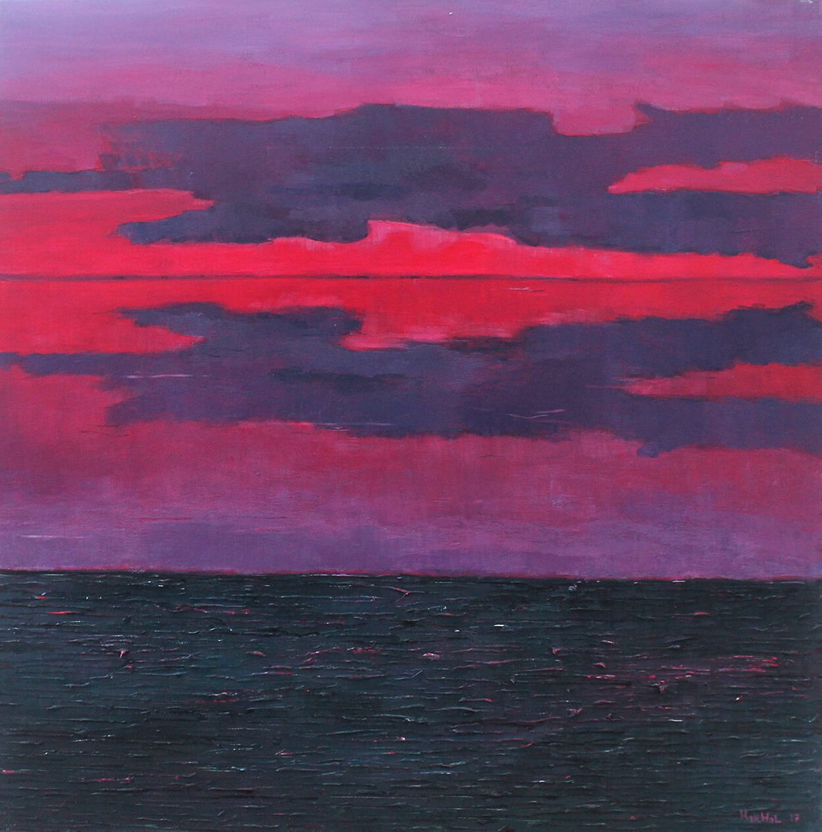 Expressive Landscape Acrylic Painting By Olena Horhol, 24 X 24", Memories From The Sea (2), Original Artwork