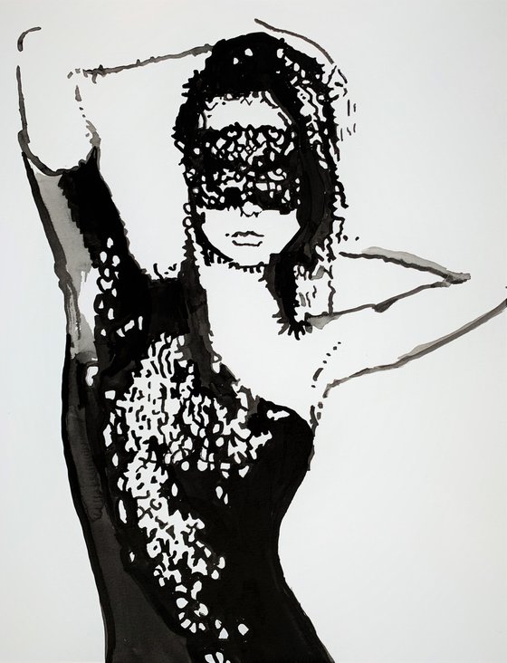 Woman with mask / 35 x 27 cm