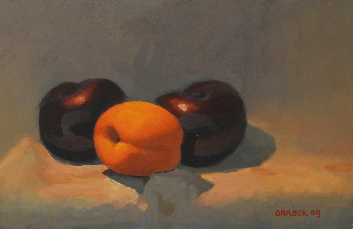 Plums and apricot by Peter Orrock