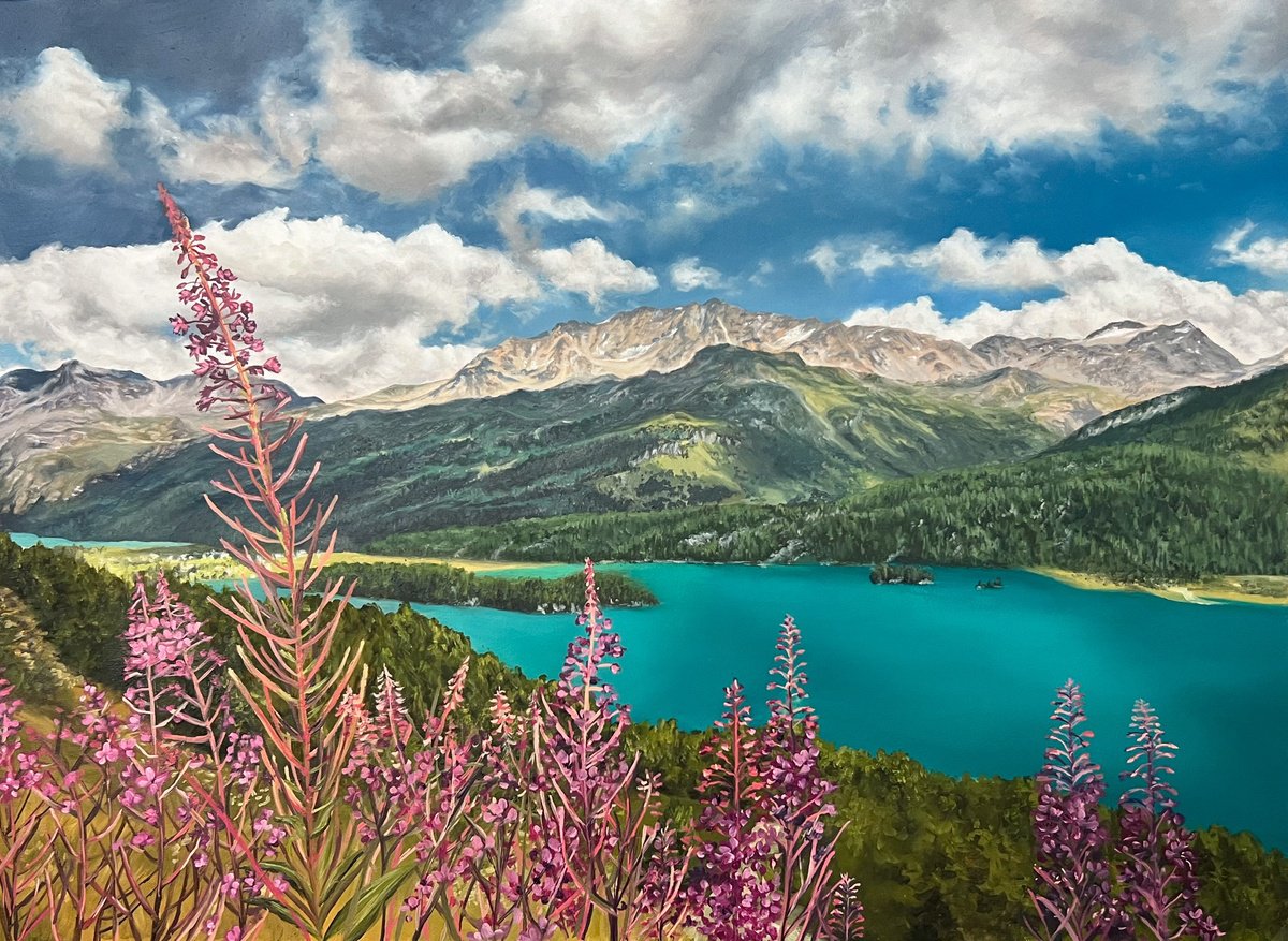 Photorealistic Landscape Oil Painting By Simona Nedeva, 26 X 19", Whispers Of The Alps, Original Artwork