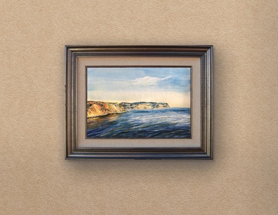 ROCKY COASTLINE, Original Fine Art Detailed Mini Seascape Horizontal Watercolor Painting