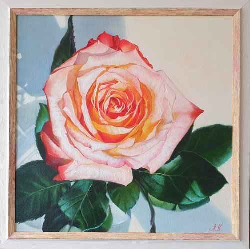 "Rose from a loved one. "  rose red flower  liGHt original painting  GIFT (2021) by Anna Bessonova (Kotelnik)