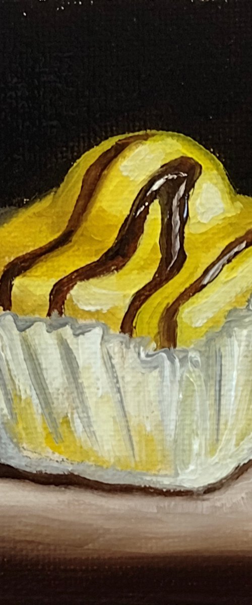 Little yellow fancie cake still life by Jane Palmer Art