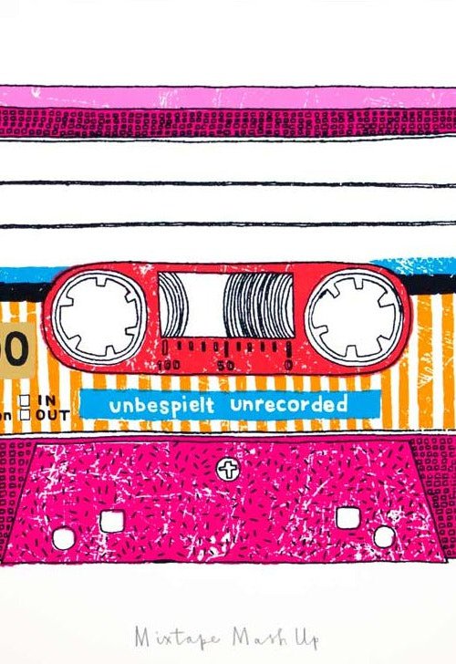 Personalised 'Pink Mega Mixtape' Screenprint by Charlotte Farmer