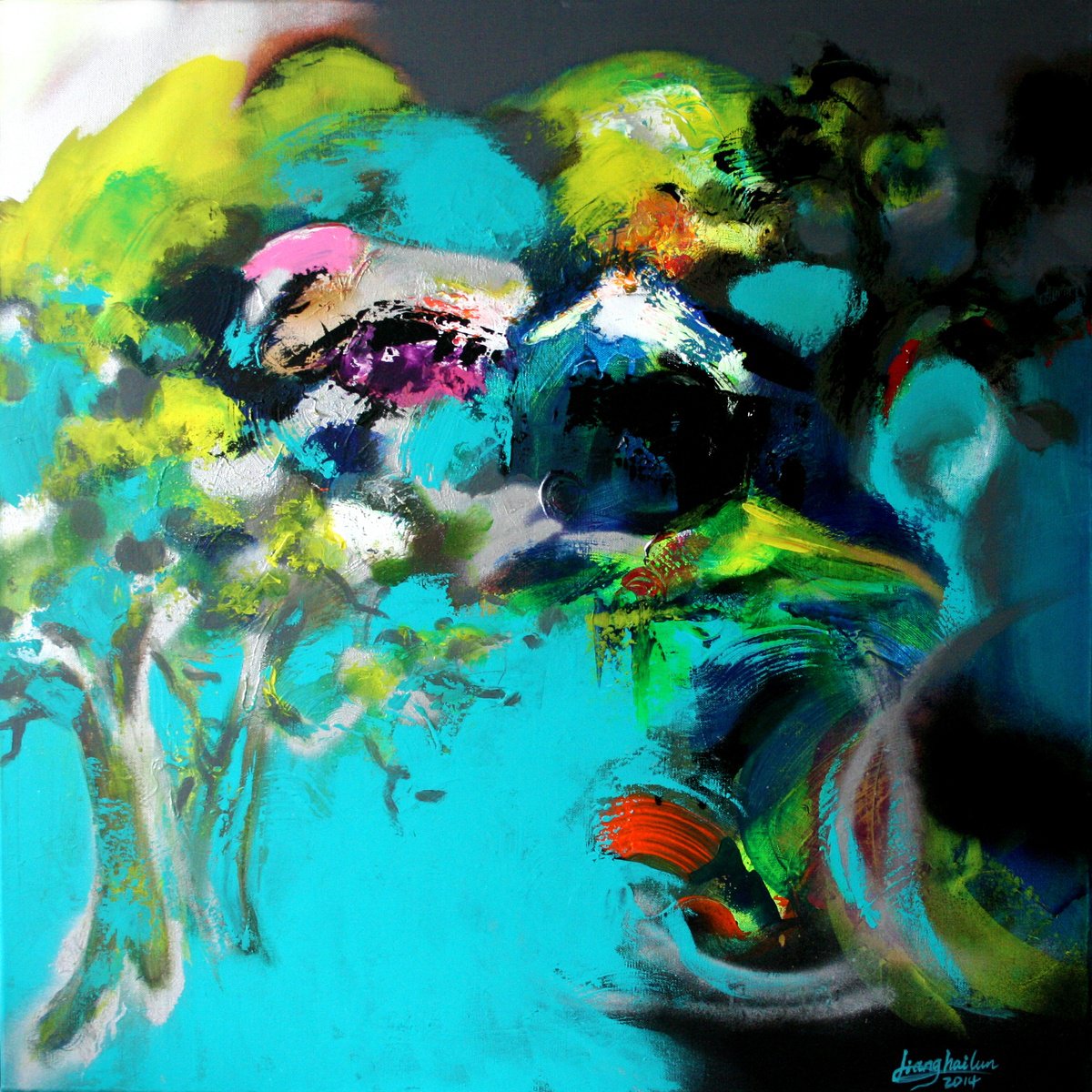 Abstract Acrylic Painting By Liang Hailun, 31 X 31", N°2, Original Artwork