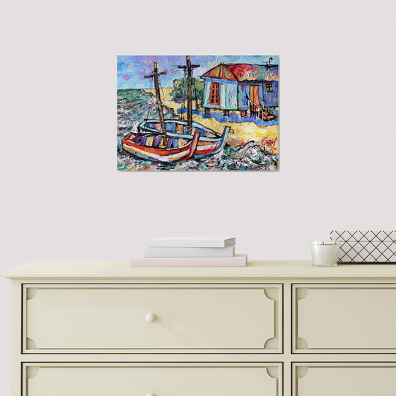 Sun and fishing boats.
