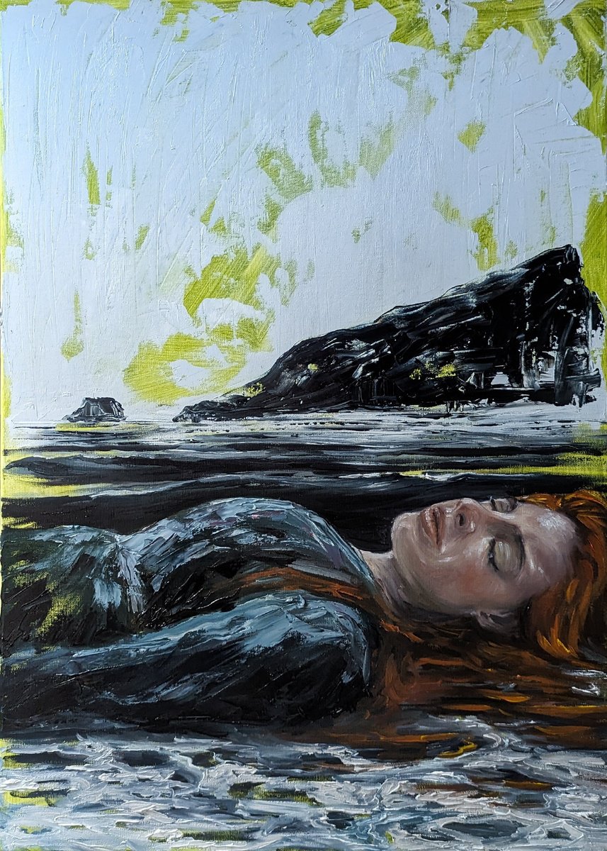 Expressive Portrait Painting By Sophie Adair, 20 X 28", Lay Here, Original Artwork