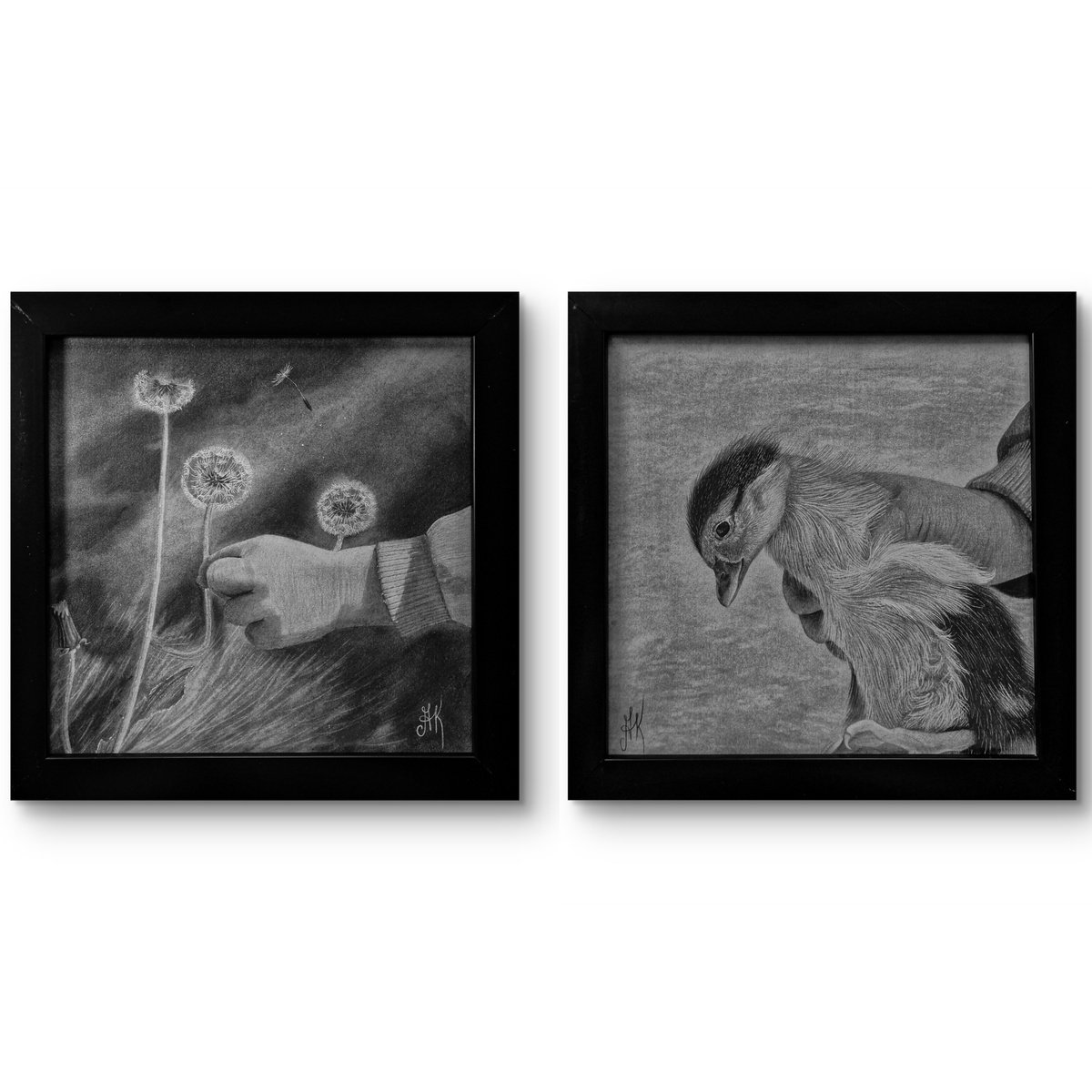 Graphic Portrait Pencil Drawing By Kateryna Kostyk, 10 X 10", - Gentle Touch - ?, Original Artwork