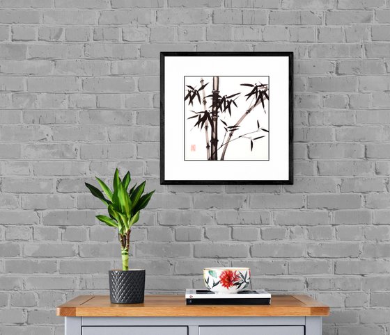 Three trunks and a young sprig of bamboo - Bamboo series No. 2115 - Oriental Chinese Ink Painting