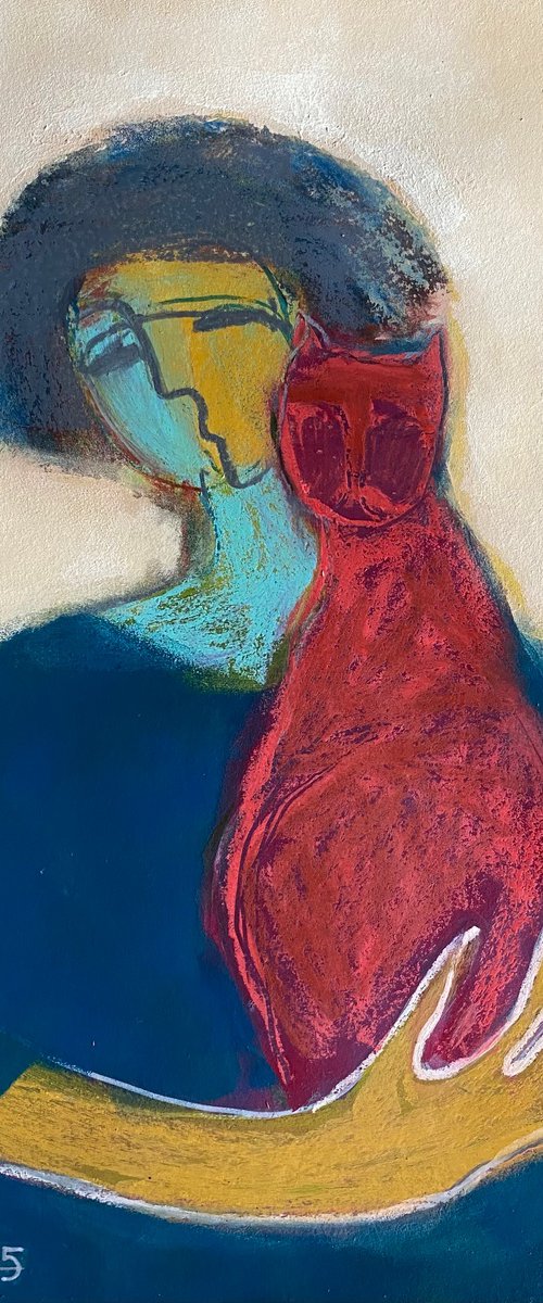 Portrait with a red cat. by Tatjana Auschew