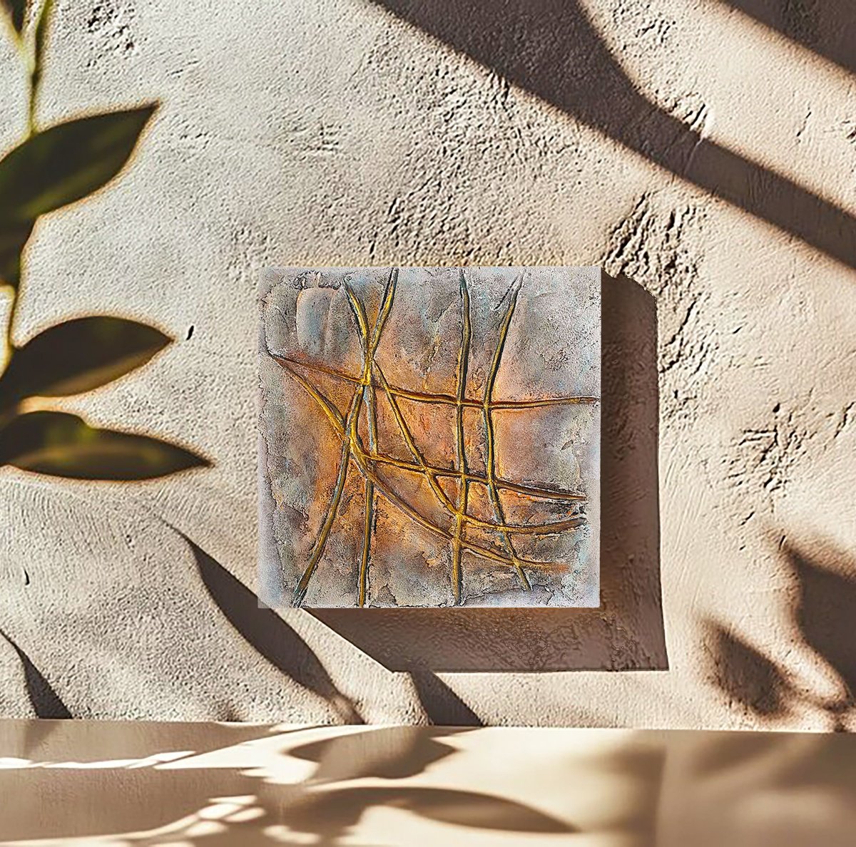 Geometric Abstract Acrylic Painting By Cristina Simeoni, 12 X 12, Desert Dawn, Original Artwork