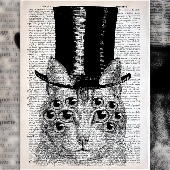 I See You - Collage Art Print on Large Real English Dictionary Vintage Book Page